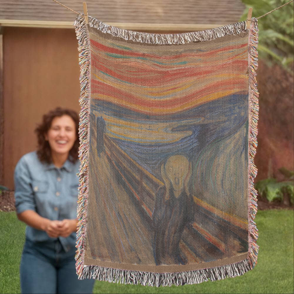 The Scream Blanket 100% Cotton Throw Woven in USA Edvard Munch Famous Painting Gift for Art Lover