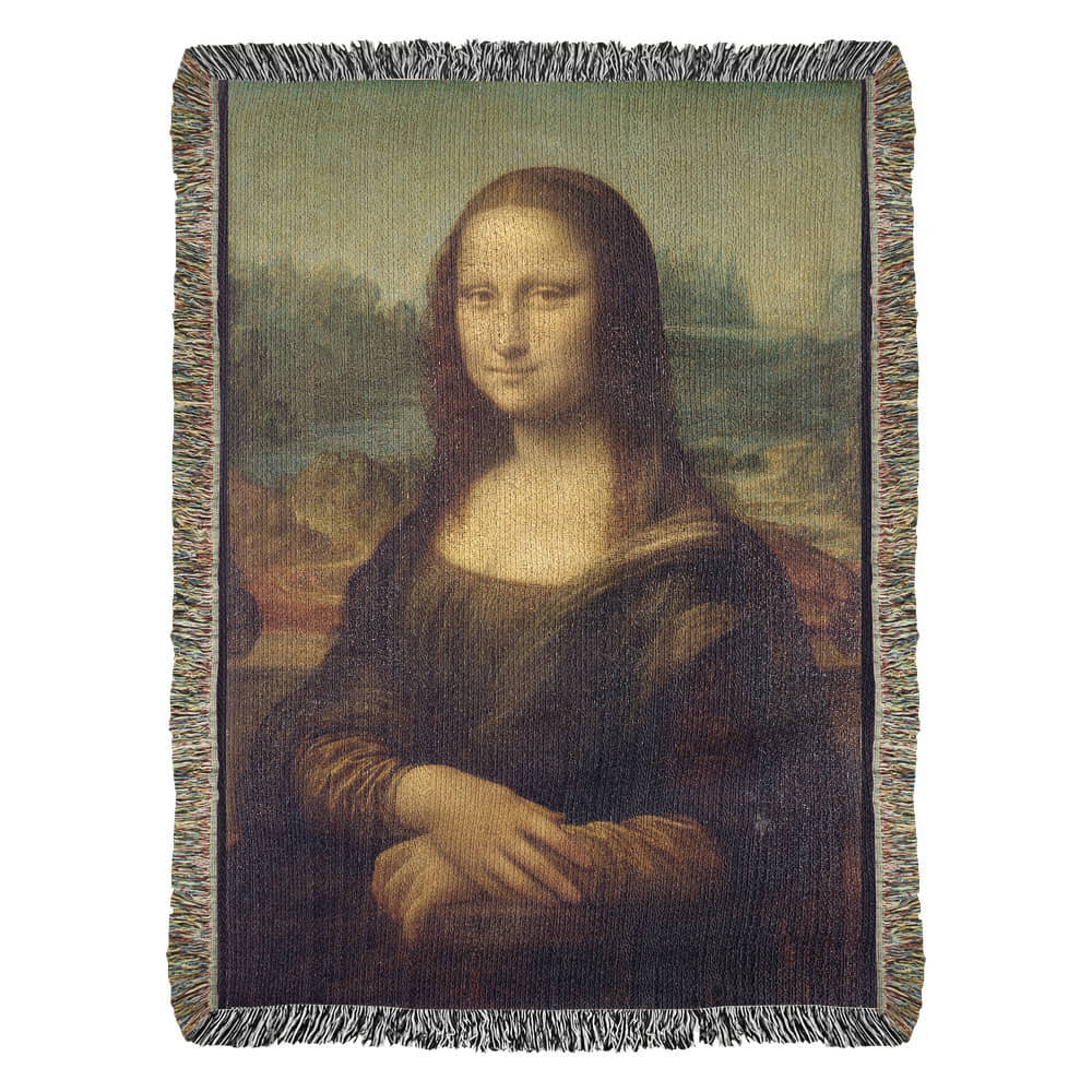 Mona Lisa Blanket 100% Cotton Throw Woven in USA Leonardo da Vinci Famous Painting Gift for Art Lover