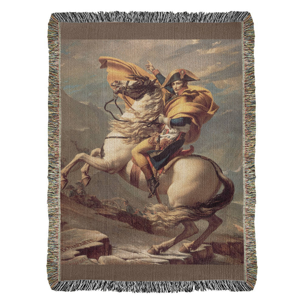 Napoleon Crossing the Alps Blanket 100% Cotton Throw Woven in USA Jacques-Louis Famous Painting Gift for Art Lover