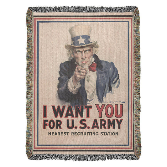 Uncle Sam Blanket 100% Cotton Throw Woven in USA I Want You for U.S. Army Veteran Gift James Montgomery Flagg WW1 Propaganda Poster