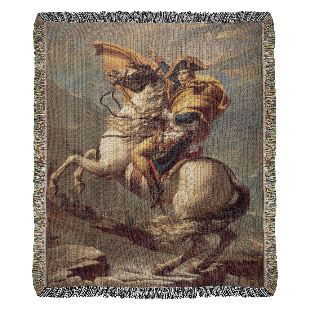 Napoleon Crossing the Alps Blanket 100% Cotton Throw Woven in USA Jacques-Louis Famous Painting Gift for Art Lover