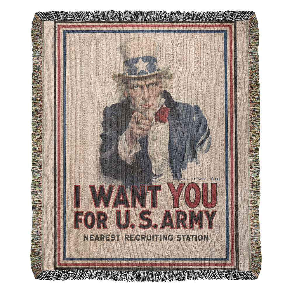 Uncle Sam Blanket 100% Cotton Throw Woven in USA I Want You for U.S. Army Veteran Gift James Montgomery Flagg WW1 Propaganda Poster