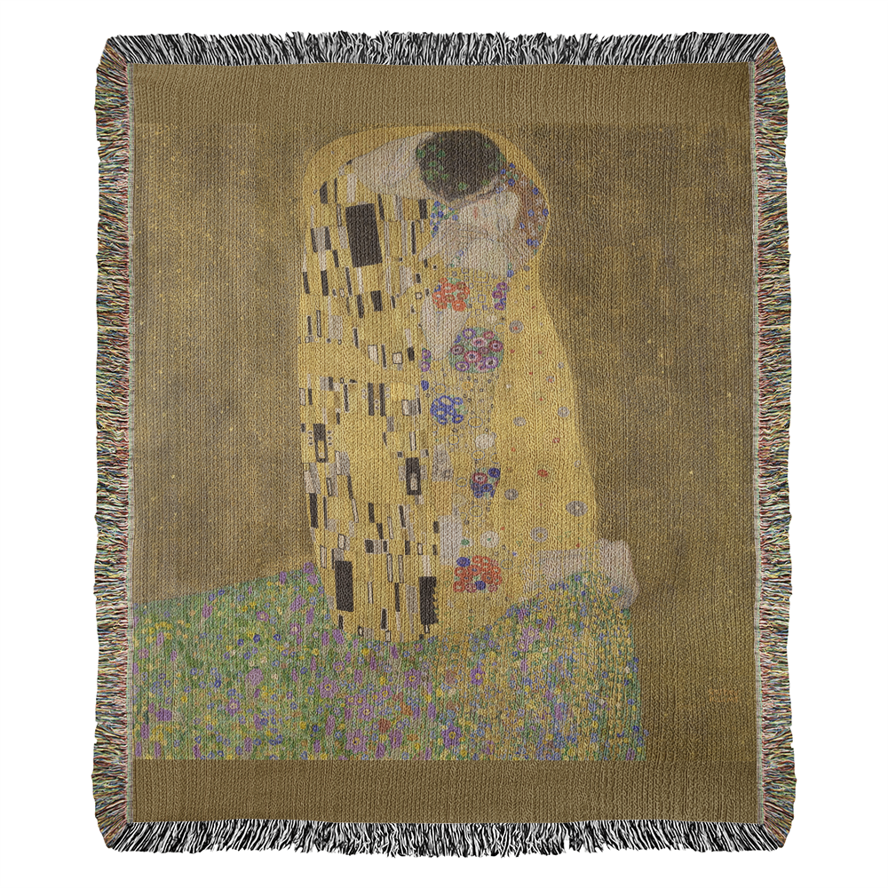 The Kiss Blanket 100% Cotton Woven in USA Gustav Klimt Famous Painting Gift for Art Lover