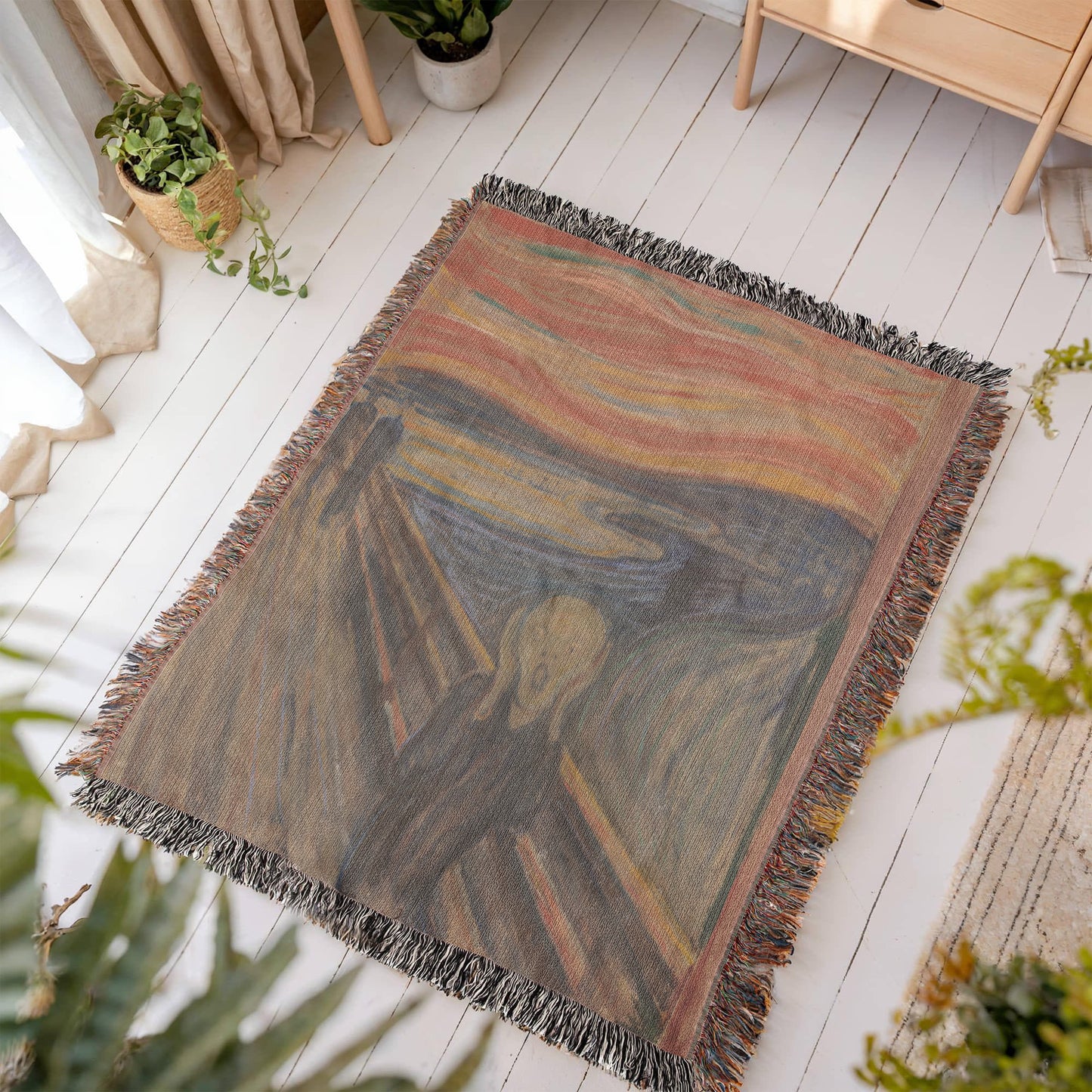 The Scream Blanket 100% Cotton Throw Woven in USA Edvard Munch Famous Painting Gift for Art Lover