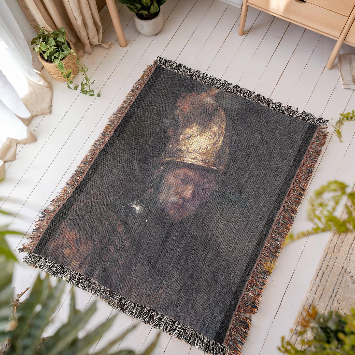 Rembrandt The Man with the Golden Helmet Blanket 100% Cotton Throw Woven in USA Famous Painting Gift for Art Lover