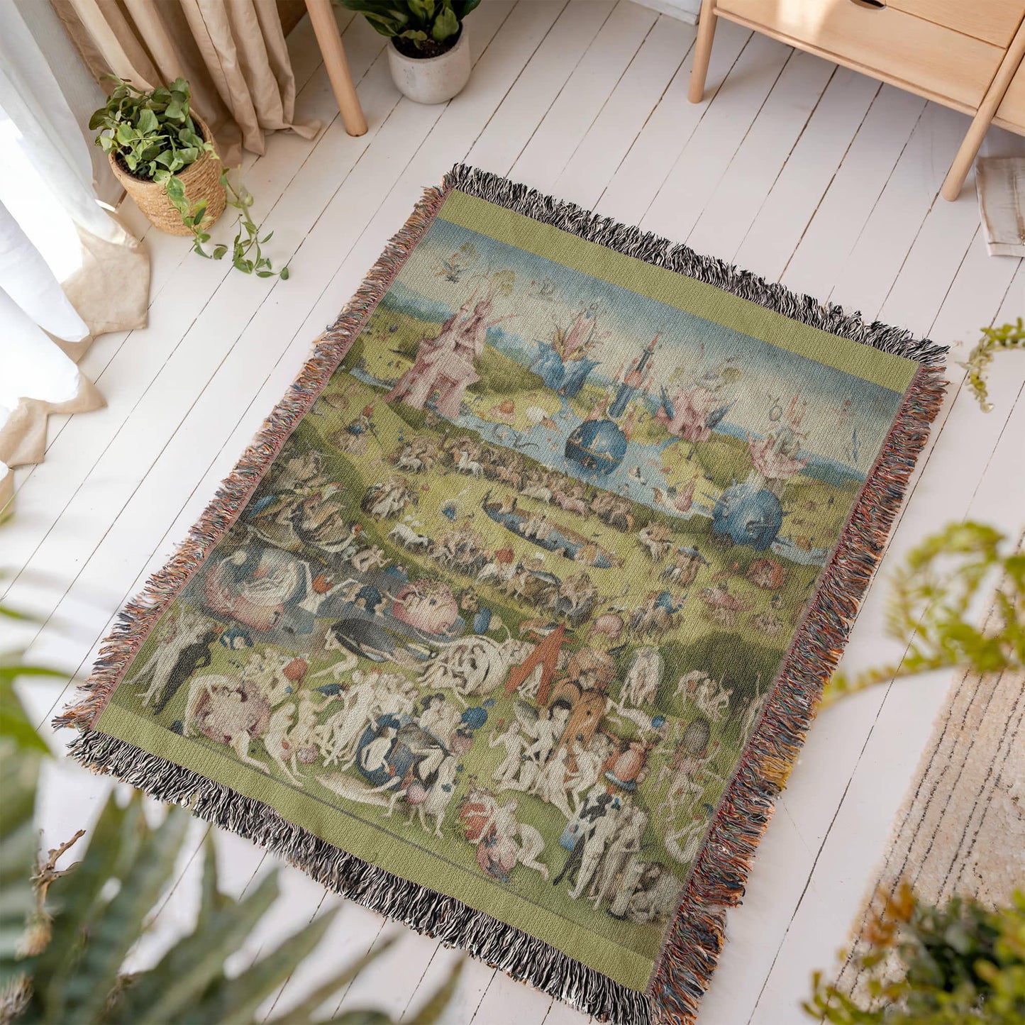 The Garden of Earthly Delights Blanket 100% Cotton Throw Woven in USA Famous Painting Gift for Art Lover