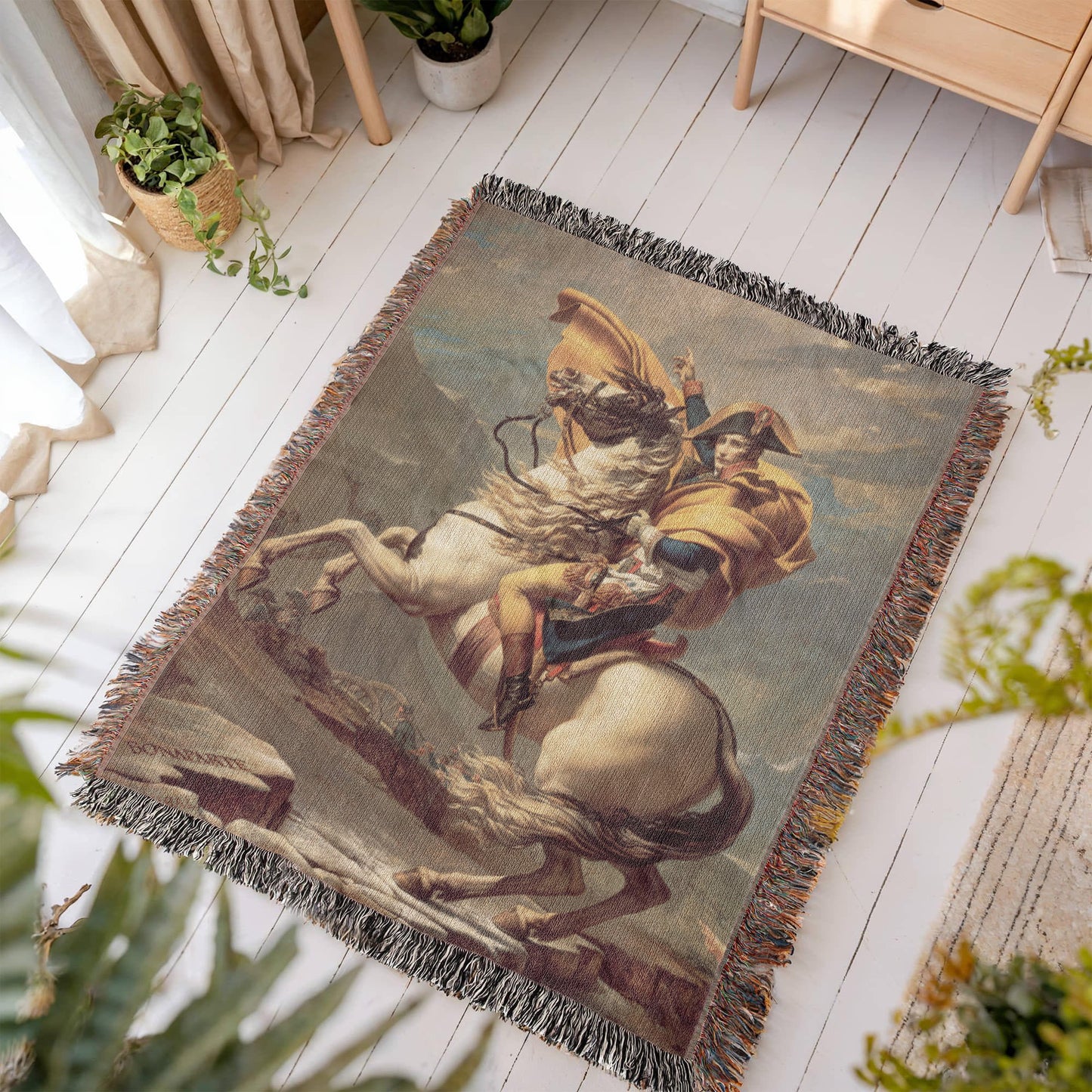 Napoleon Crossing the Alps Blanket 100% Cotton Throw Woven in USA Jacques-Louis Famous Painting Gift for Art Lover