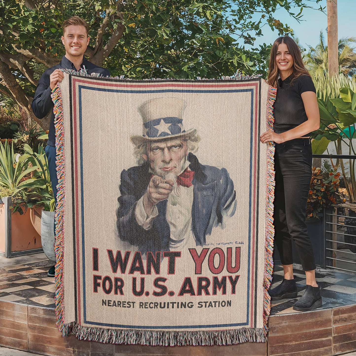 Uncle Sam Blanket 100% Cotton Throw Woven in USA I Want You for U.S. Army Veteran Gift James Montgomery Flagg WW1 Propaganda Poster