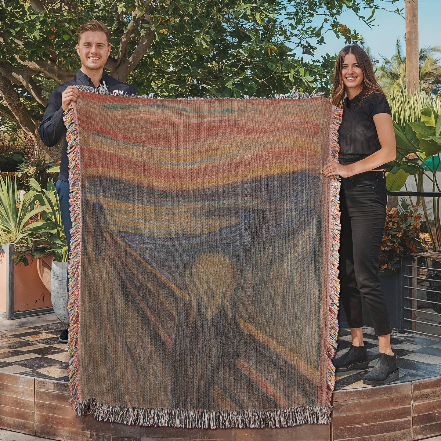 The Scream Blanket 100% Cotton Throw Woven in USA Edvard Munch Famous Painting Gift for Art Lover