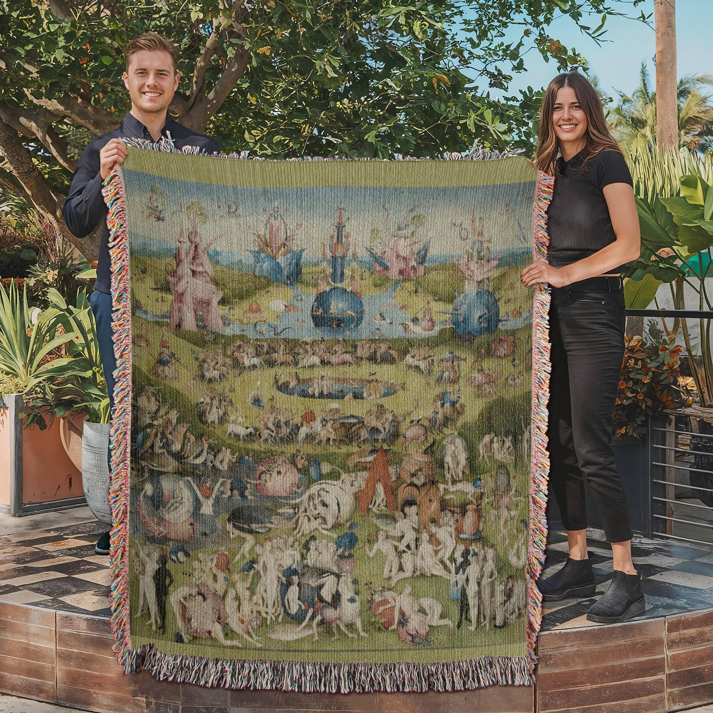 The Garden of Earthly Delights Blanket 100% Cotton Throw Woven in USA Famous Painting Gift for Art Lover