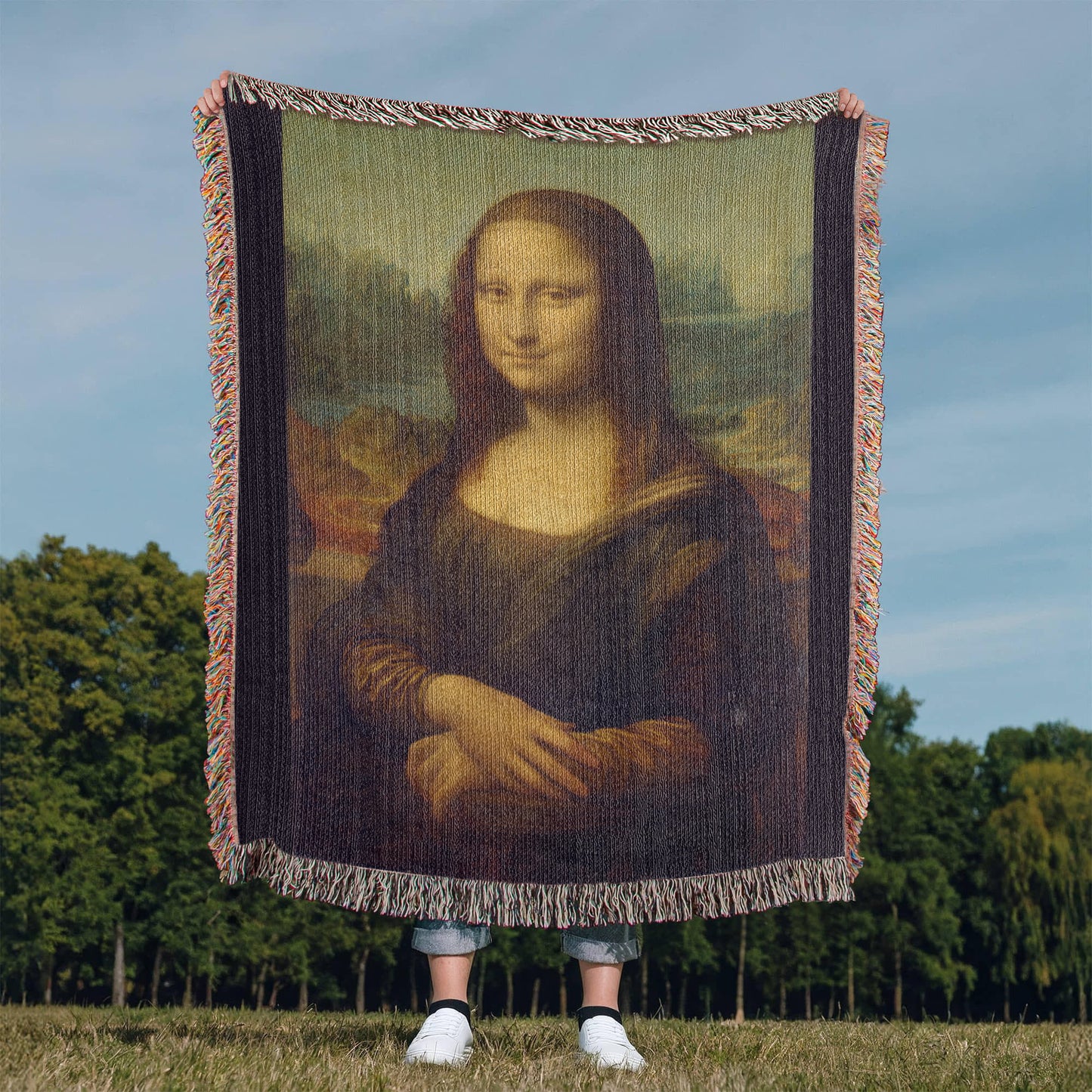 Mona Lisa Blanket 100% Cotton Throw Woven in USA Leonardo da Vinci Famous Painting Gift for Art Lover