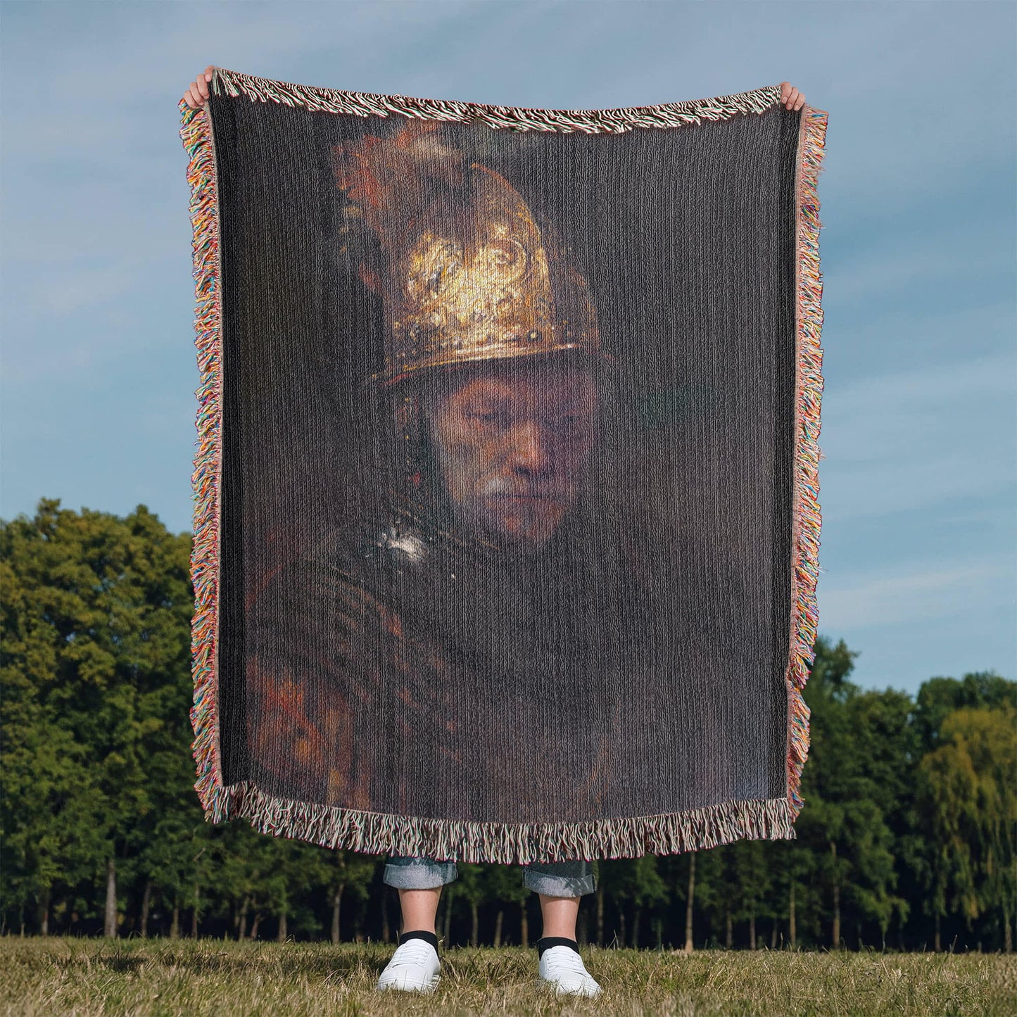 Rembrandt The Man with the Golden Helmet Blanket 100% Cotton Throw Woven in USA Famous Painting Gift for Art Lover