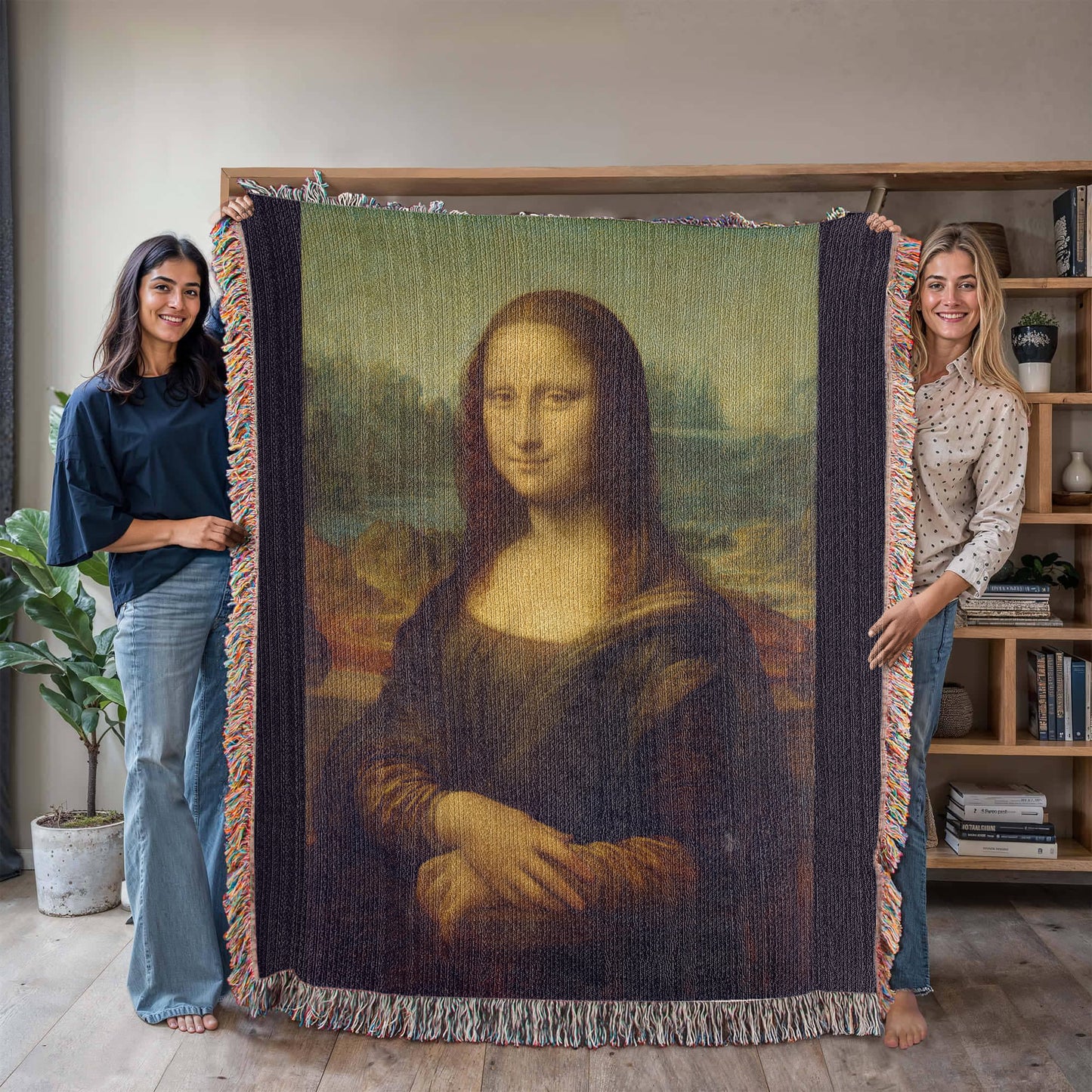 Mona Lisa Blanket 100% Cotton Throw Woven in USA Leonardo da Vinci Famous Painting Gift for Art Lover