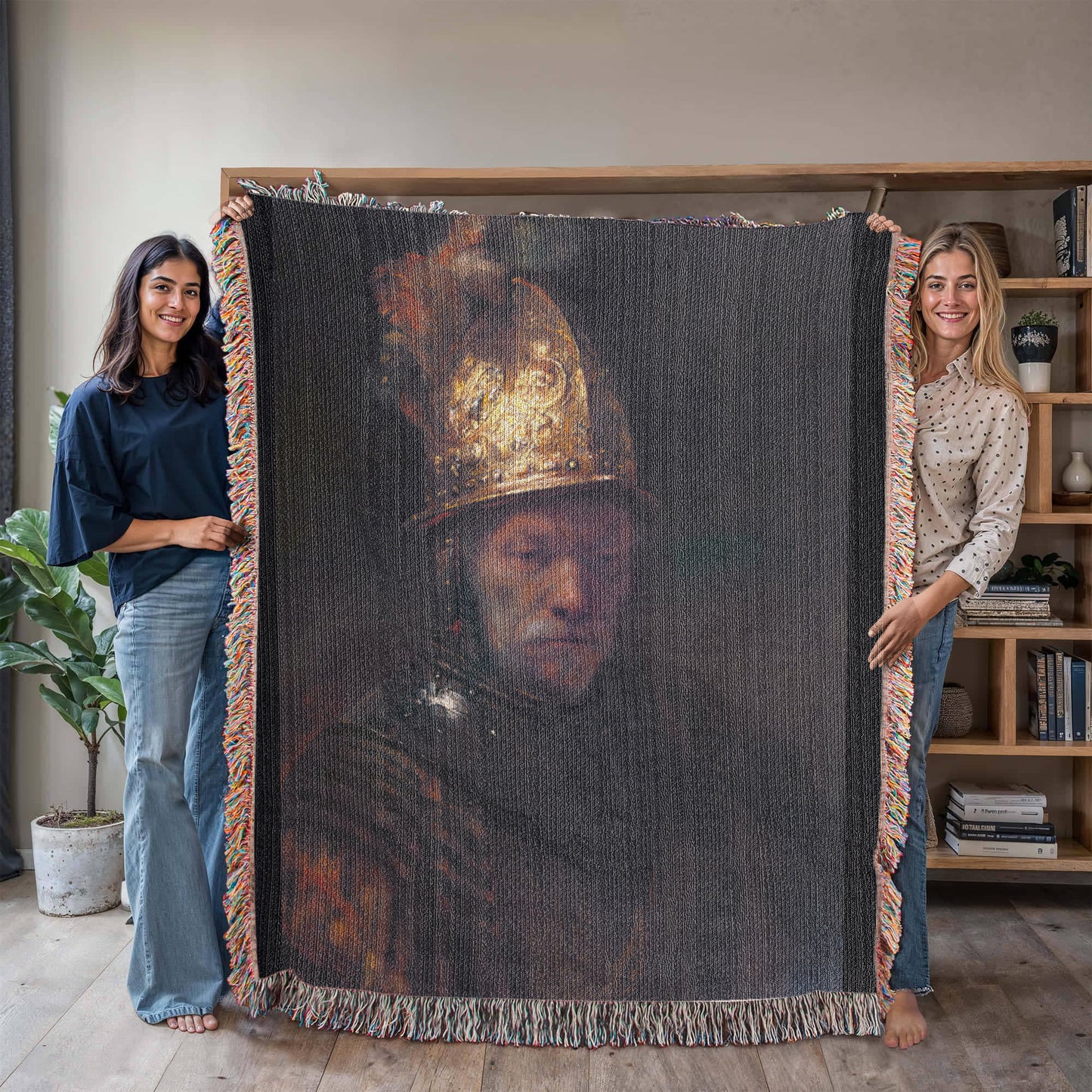 Rembrandt The Man with the Golden Helmet Blanket 100% Cotton Throw Woven in USA Famous Painting Gift for Art Lover