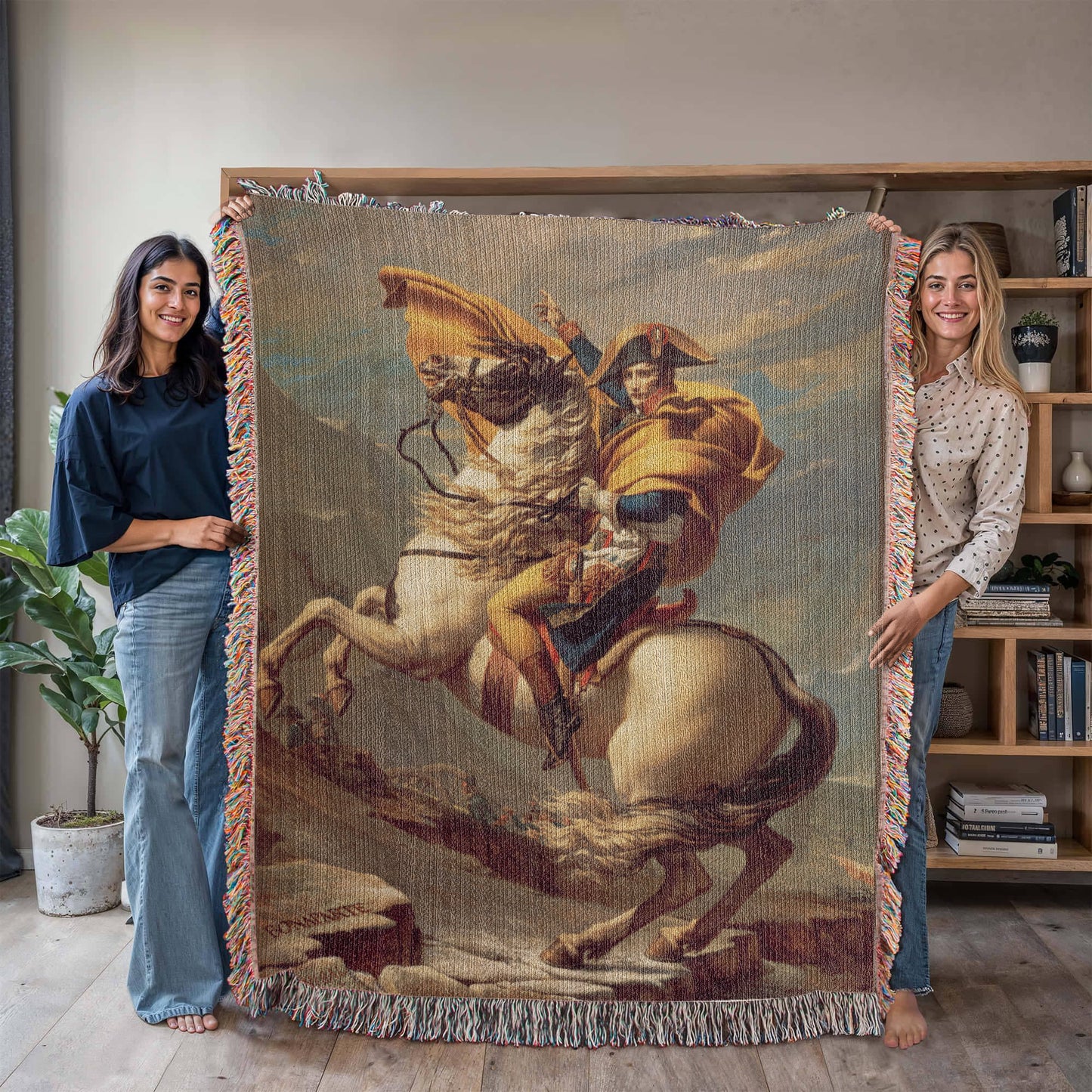 Napoleon Crossing the Alps Blanket 100% Cotton Throw Woven in USA Jacques-Louis Famous Painting Gift for Art Lover