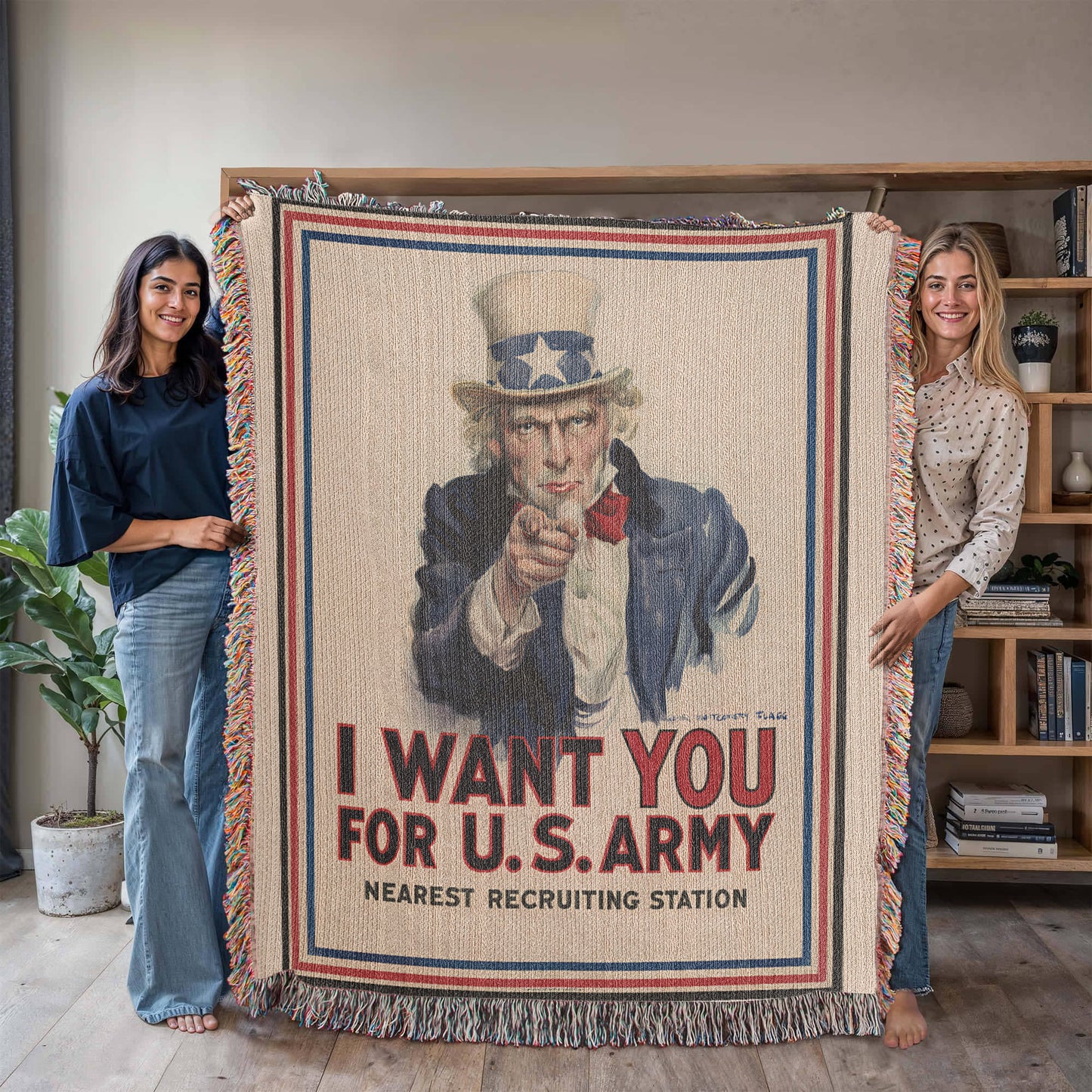 Uncle Sam Blanket 100% Cotton Throw Woven in USA I Want You for U.S. Army Veteran Gift James Montgomery Flagg WW1 Propaganda Poster