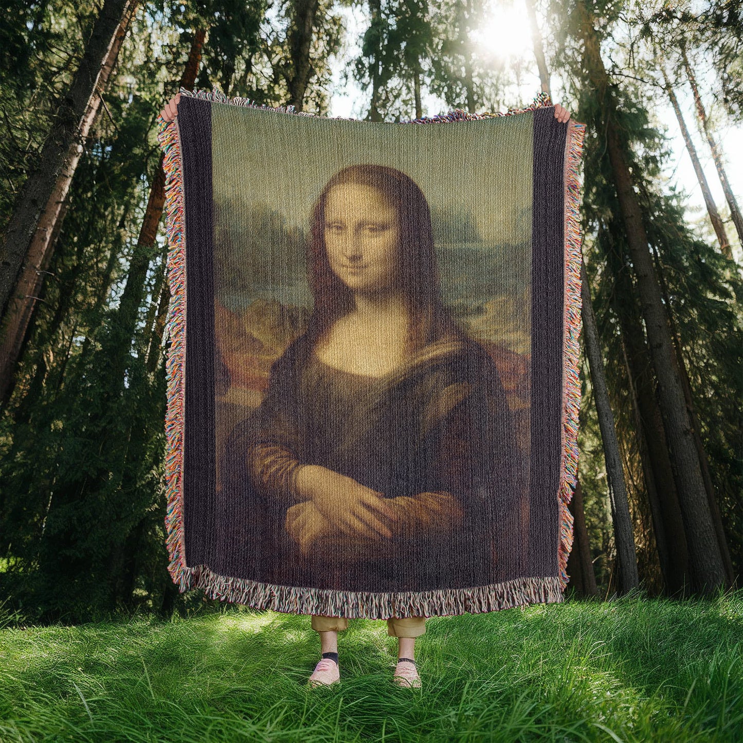 Mona Lisa Blanket 100% Cotton Throw Woven in USA Leonardo da Vinci Famous Painting Gift for Art Lover