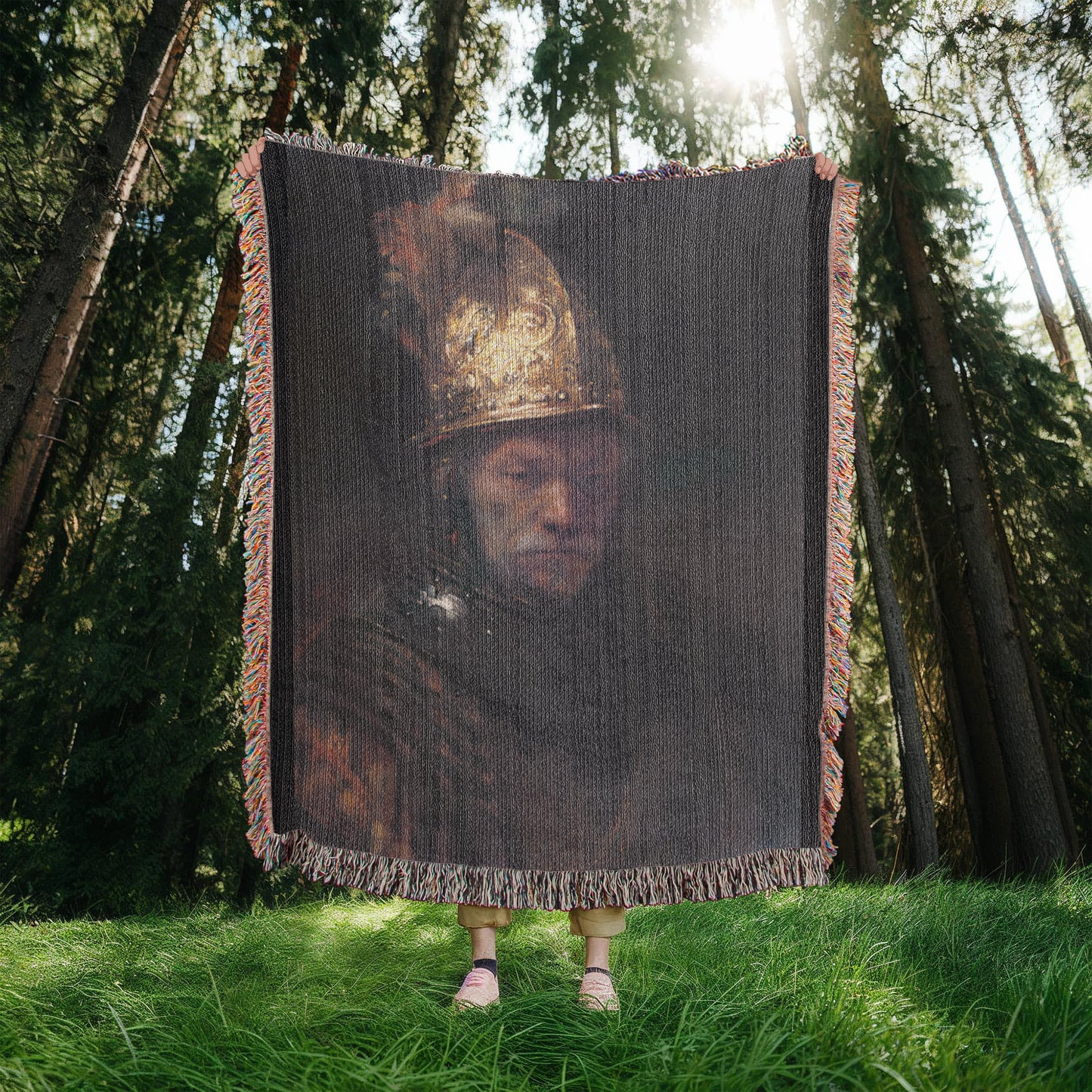 Rembrandt The Man with the Golden Helmet Blanket 100% Cotton Throw Woven in USA Famous Painting Gift for Art Lover