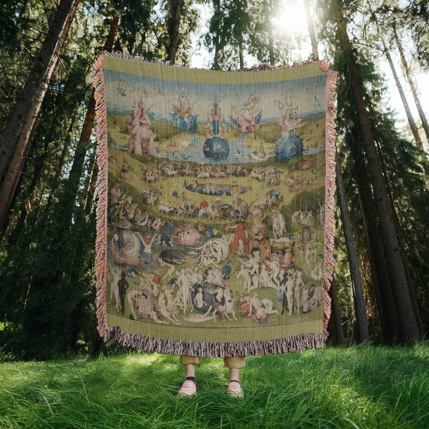 The Garden of Earthly Delights Blanket 100% Cotton Throw Woven in USA Famous Painting Gift for Art Lover