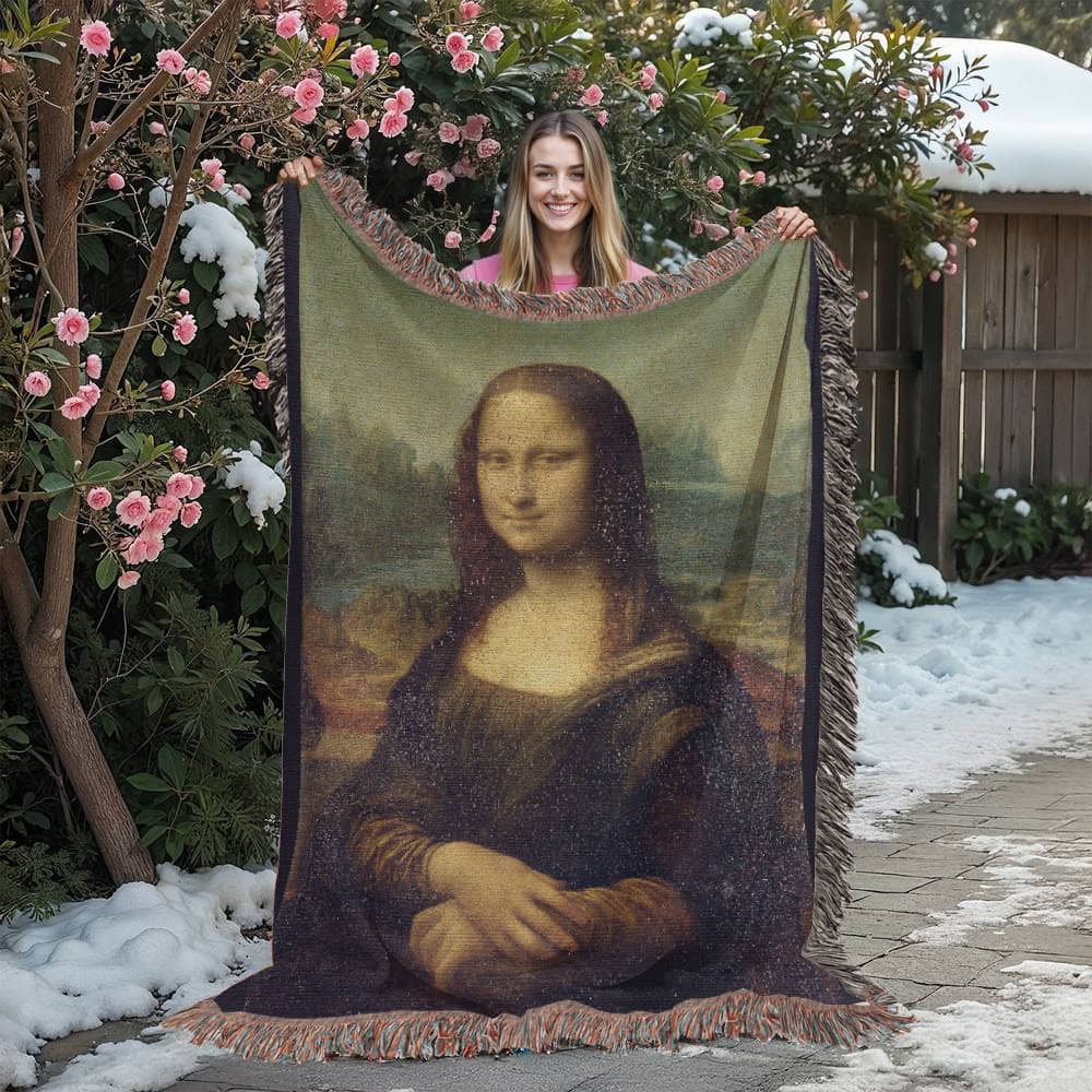 Mona Lisa Blanket 100% Cotton Throw Woven in USA Leonardo da Vinci Famous Painting Gift for Art Lover