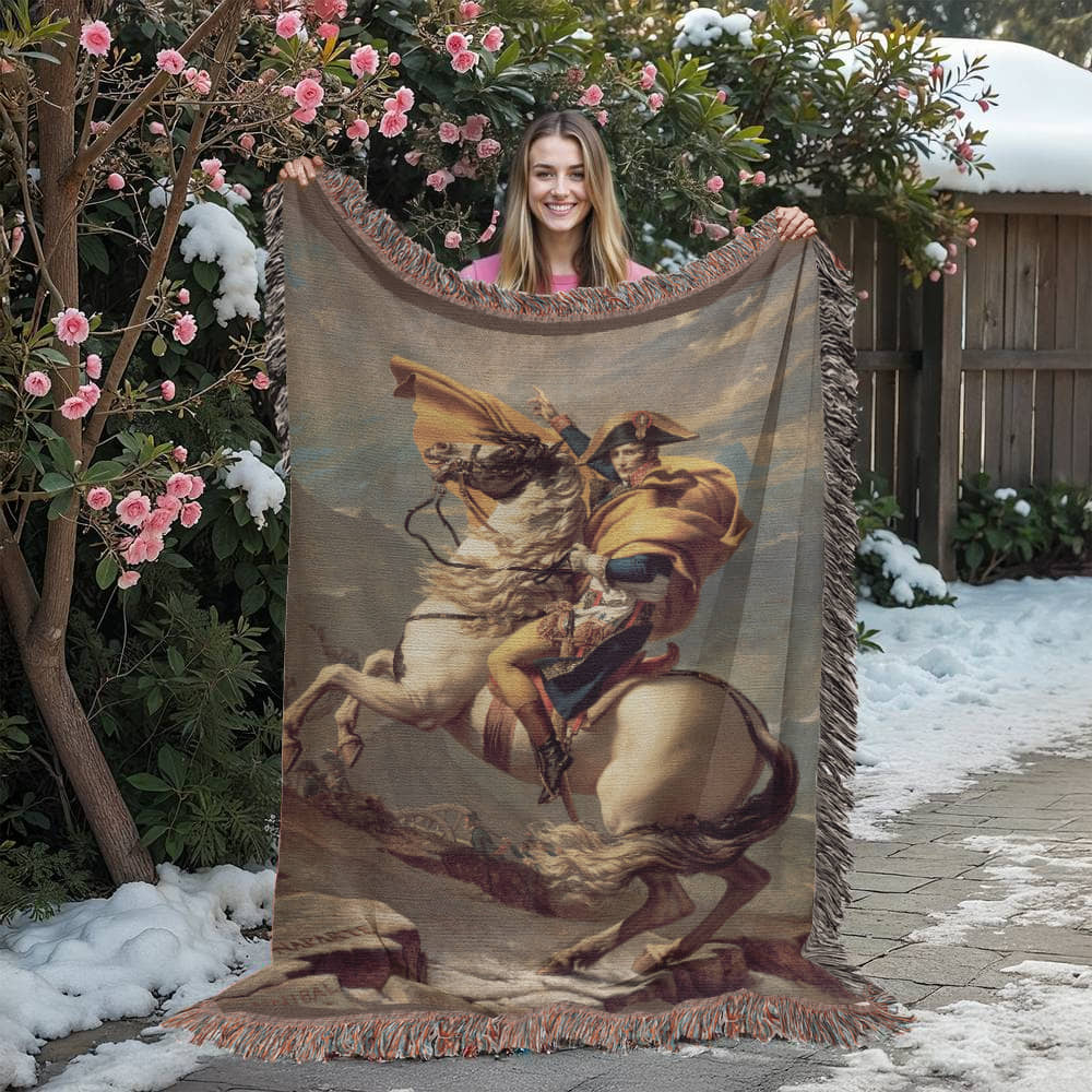 Napoleon Crossing the Alps Blanket 100% Cotton Throw Woven in USA Jacques-Louis Famous Painting Gift for Art Lover