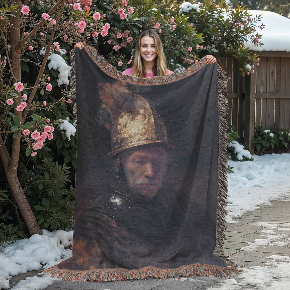 Rembrandt The Man with the Golden Helmet Blanket 100% Cotton Throw Woven in USA Famous Painting Gift for Art Lover