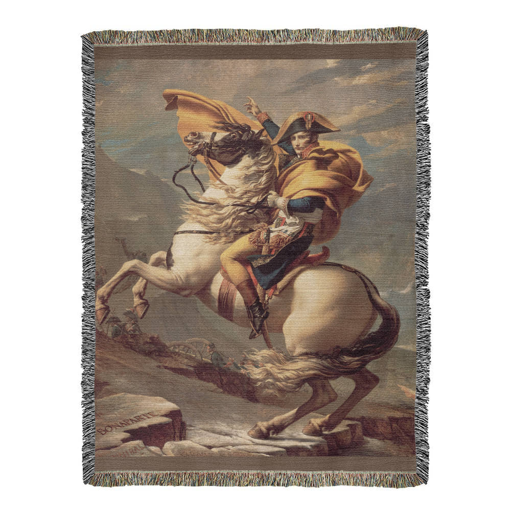 Napoleon Crossing the Alps Blanket 100% Cotton Throw Woven in USA Jacques-Louis Famous Painting Gift for Art Lover