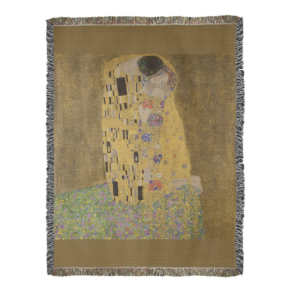 The Kiss Blanket 100% Cotton Woven in USA Gustav Klimt Famous Painting Gift for Art Lover