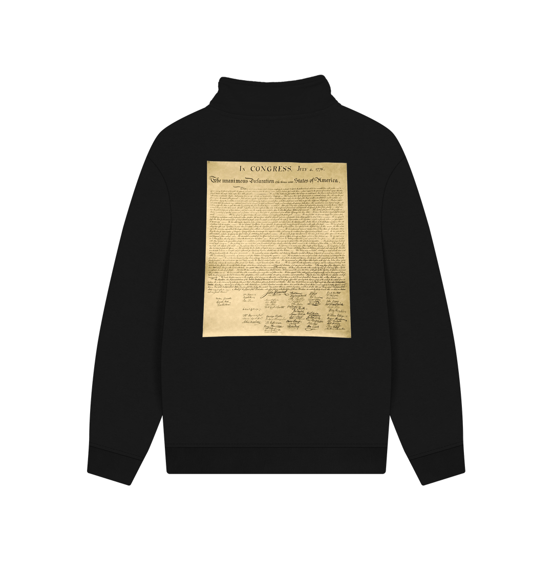 Black Declaration of Independence Graphic Unisex 100% Organic Cotton Quarter Zip Sweatshirt (Design on Back)