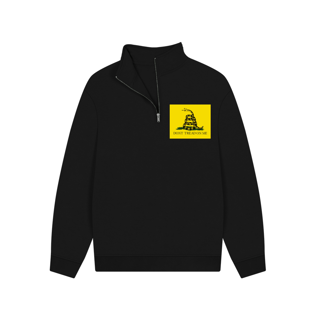 Black Don't Tread On Me Gadsden Flag Graphic Unisex 100% Organic Cotton Quarter Zip Sweatshirt