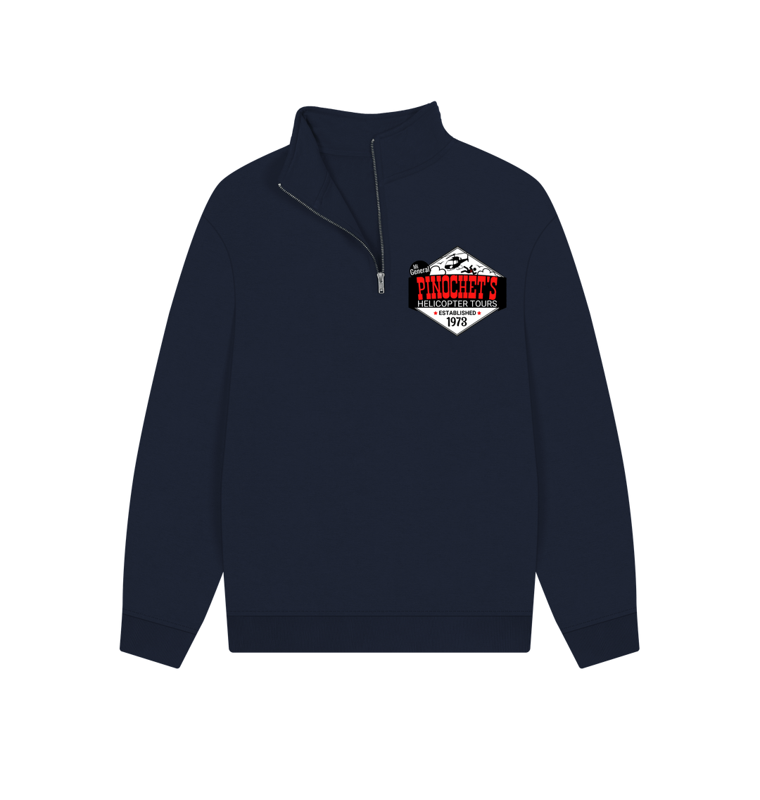 Navy Pinochet's Helicopter Tours Unisex 100% Organic Cotton Quarter Zip Sweatshirt