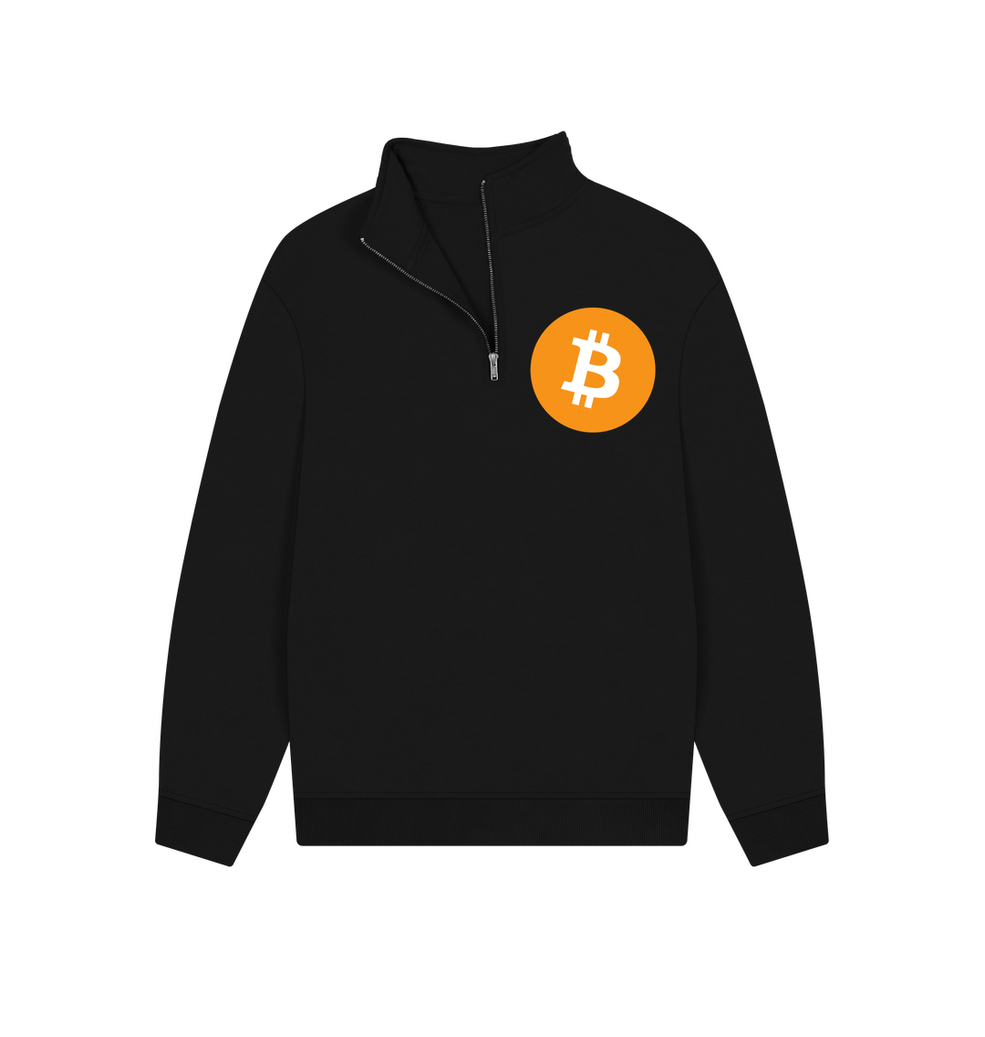 Black Bitcoin Logo BTC Unisex 100% Organic Cotton Quarter Zip Sweatshirt