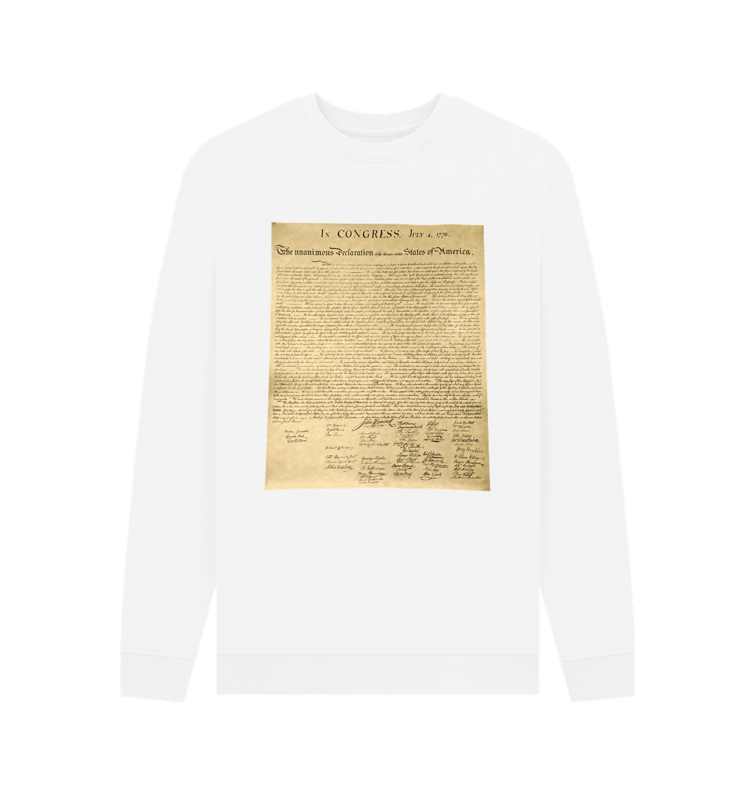 White 100% Organic Cotton Declaration of Independence Sweatshirt for Limited Government Conservative Libertarians