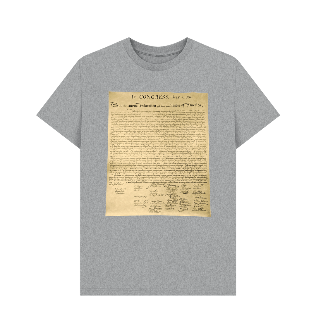 Athletic Grey Declaration of Independence Shirt 100% Organic Cotton Graphic Tee Conservative Tee Shirts T-Shirt